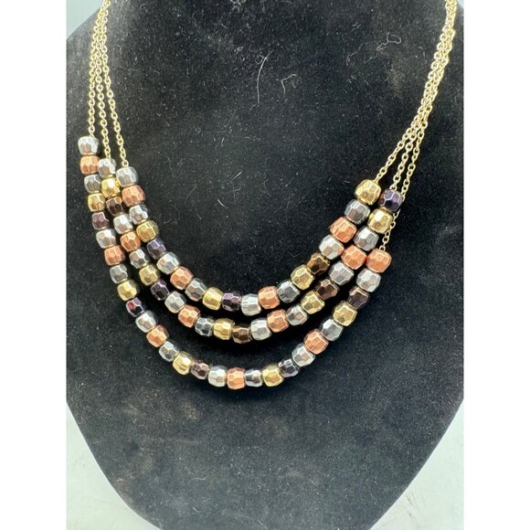 Multi-Strand Beaded Necklace & Earrings Set pierced gold bronze color clasp READ - Picture 3 of 4